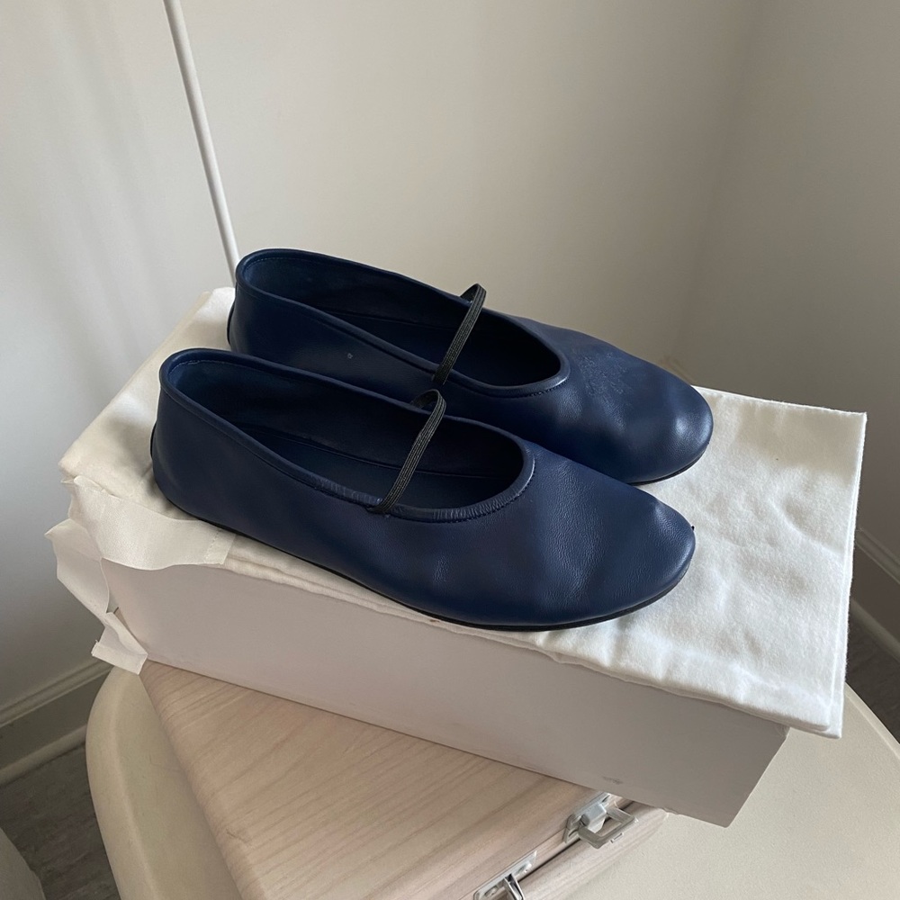 The Row - Elastic Leather Ballet Flats - navy blue - IT 36 - Net A Porter